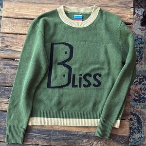 UNIF Bliss Green and Cream Crew Neck Sweater.  Soft and warm